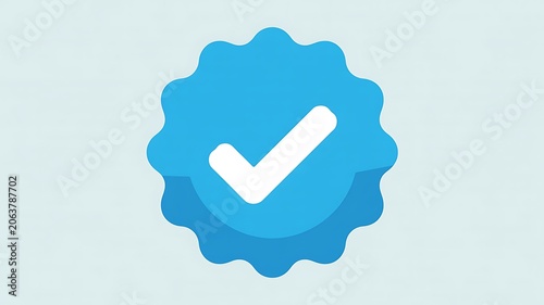 Checkmark icon, blue seal, verification symbol, approval badge