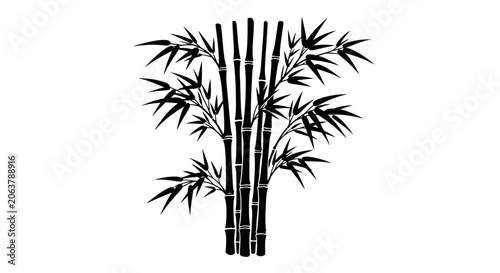 Bamboo plant, minimalist black silhouette, nature background, simple illustration