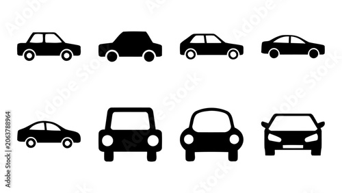 black car silhouettes, transportation icons, vehicle graphics