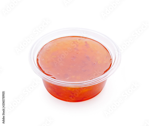 Sweet chili sauce in clear plastic cup