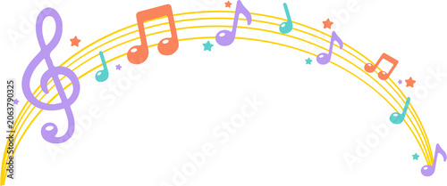 Fotografie Colorful Music Notes Wavy Stave Decoration