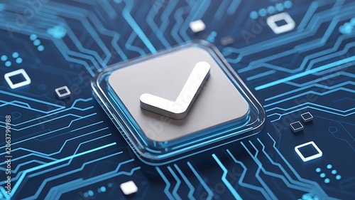Technology, circuit board, blue, check mark, electronic component, digital background