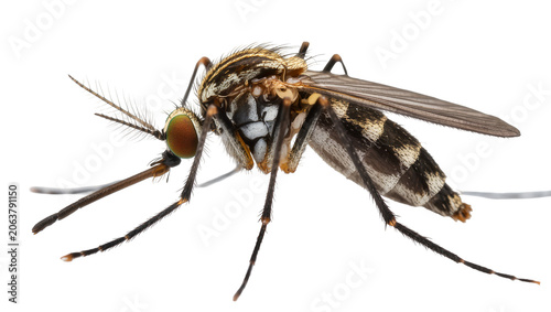 Detailed mosquito with striped body and segmented legs