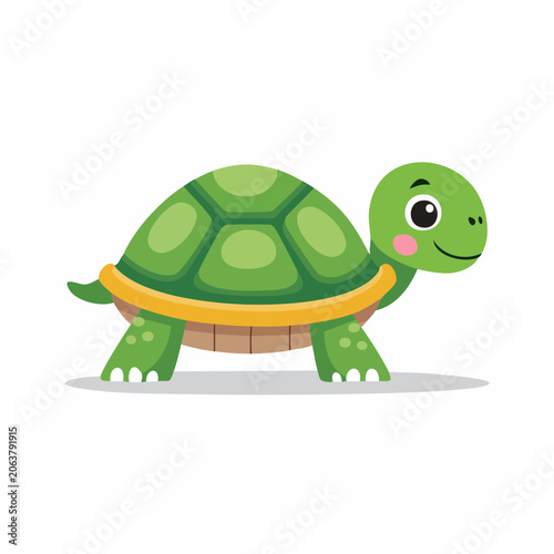 Cute cartoon turtle with green shell and yellow outline