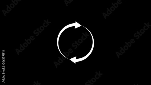 Circular refresh reload icon animation with rotating arrows on black background 4k video animation.