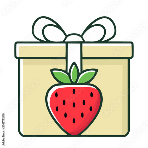 Flat design gift box with strawberry icon