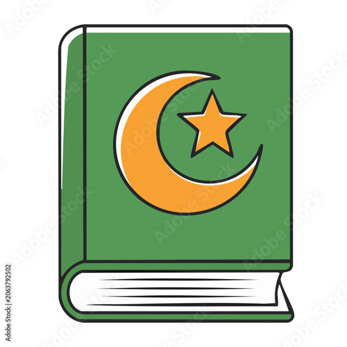 Green Book with Crescent Moon and Star Illustration