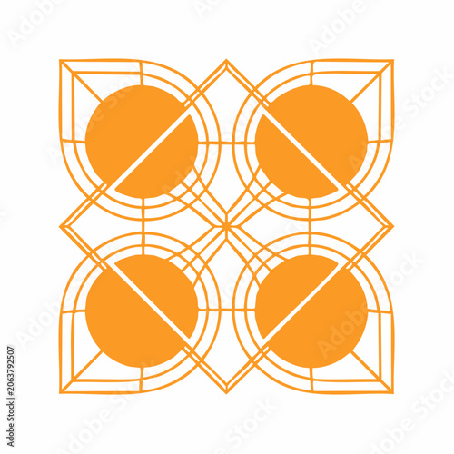 Geometric Pattern with Orange Circles and Lines
