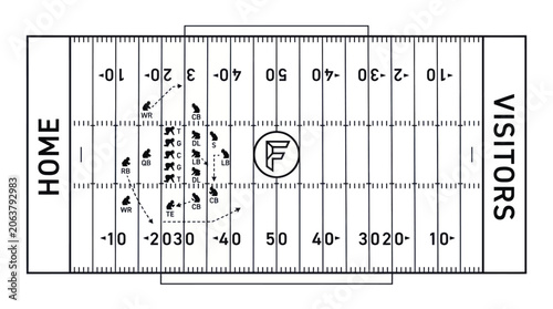 Tableau sur toile American Football Field Diagram With Player Positions Black And White