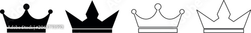 Fényképezés Collection of four distinct crown icons in black and white outlines