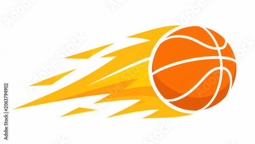 Pixel art basketball ball flying fast with a bright orange fire trail effect