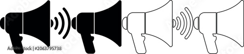 Schilderij op canvas Set of megaphone icons with sound waves, solid and outline styles
