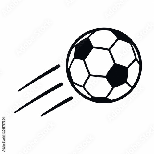 Black and white soccer ball flying through the air with motion speed lines icon