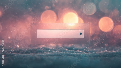 Dreamy winter search bar background, glowing bokeh lights on snowy texture, magical holiday search engine interface, festive web design element