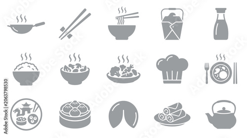 Foto Collection of Chinese Food Icons and Symbols for Asian Cuisine.