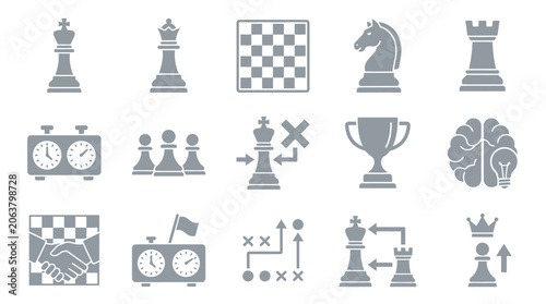 Photos Collection of chess icons representing strategy, competition, and victory in the game
