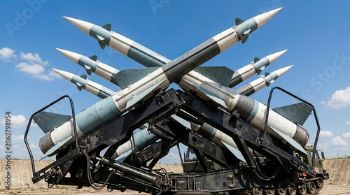 Military anti-aircraft missile defense system on launch platform.