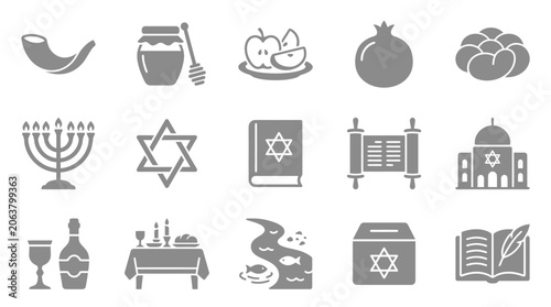 Foto Collection of Jewish Holiday Symbols and Icons Representing Culture and Tradition