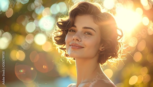 Smiling woman with short hair outdoors.