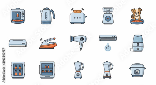 Collection of Household Appliances and Electronics Icons.