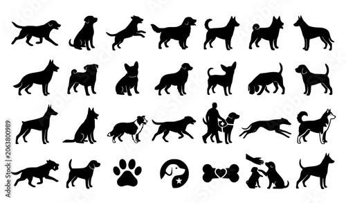 Schilderij op canvas Canine silhouette logo inspiration set dog breeds and pet business illustrations