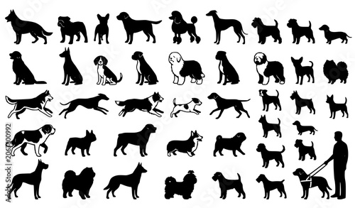 Foto Pet care dog breed silhouette vector set canine and guide dog symbols