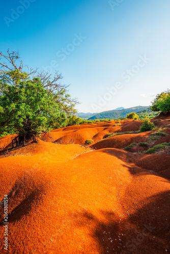 Red clay terrain Kokkinopilos Preveza near Preveza city, in Epirus region, Greece.