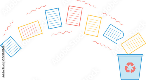 Foto File removal icons, document discard and recycle bin symbols representing data deletion and workflow management systems