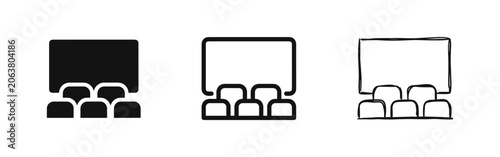 Фотография Cinema theater seating and screen icons set for movie and entertainment apps