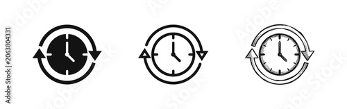 Obraz na plátně 24 Hours Clock Service Icon Set with Solid, Outline, and Hand-Drawn Styles