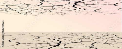 Fotografija Panorama of a barren wasteland with cracked soil and barely visible sunlight amid an approaching sandstorm