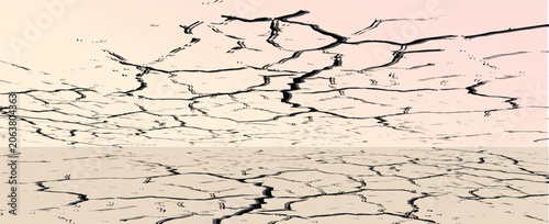 Konstfotografi Panorama of a barren wasteland with cracked soil and barely visible sunlight amid an approaching sandstorm