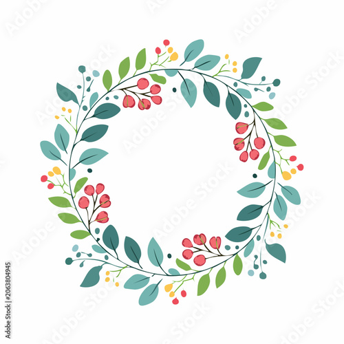 Floral Wreath with Berries and Leaves