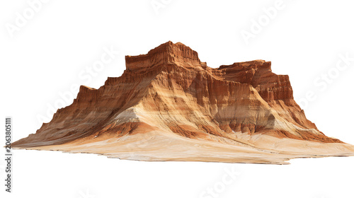 Red Desert Mesa Rock Formation with Layered Sandstone Cliffs Isolated on White