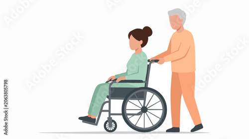Quadro su tela Caregiver Pushing Patient in Wheelchair, Elderly Assistance and Healthcare