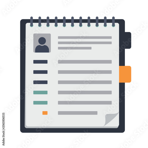 User Profile in Digital Notebook Flat Design Representing Account Management and Personal Data Organization