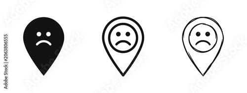Obraz na płótnie Sad Face Location Pin Icon Set - Negative Place or Lost Navigation Symbol