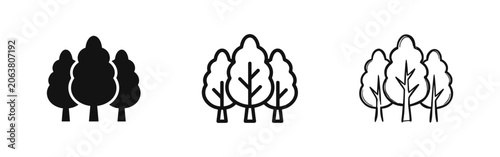 Foto Forest Tree Icon Set: Solid, Outline, and Hand-Drawn Styles