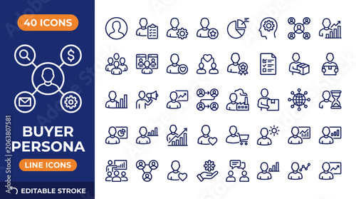 Photos Buyer persona icon set. Editable stroke. Vector illustration
