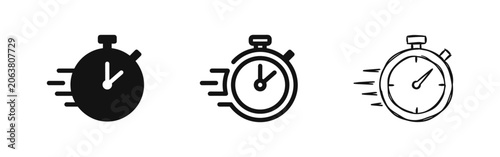 Fast Stopwatch Icon Set - Speed and Time Measurement Symbols for Urgency, Quickness, and Performance
