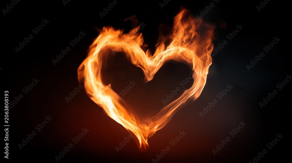 Fototapeta premium Fiery heart glowing brightly against a dark background, representing passionate feelings, romance, and burning emotions