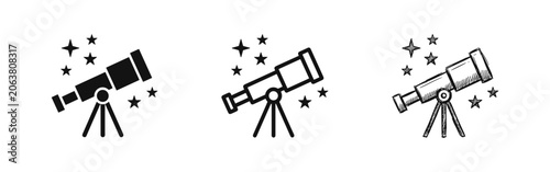 фотографія Astronomy Telescope Icon Set with Stars – Space Observation and Scientific Explo