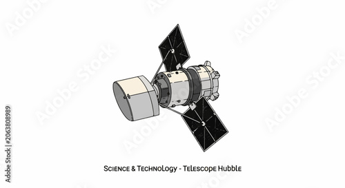 Bild auf Leinwand A space telescope with solar panels and cylindrical body