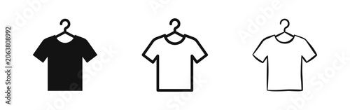 Cuadro en lienzo Set of t-shirt icons on a hanger featuring silhouette outline and hand-drawn sketch versions