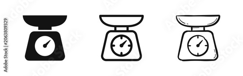 Fotografía Kitchen scale icon set with solid, outline, and hand-drawn doodle styles for weighing food and ingredients