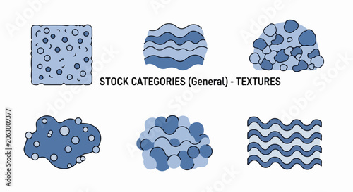 Blue graphic design elements with various textures