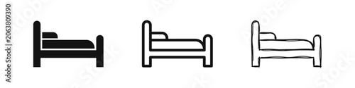 Cuadro en lienzo Bed icon set with pillow and blanket in solid, outline, and hand-drawn sketchy styles for hotel and sleep concepts