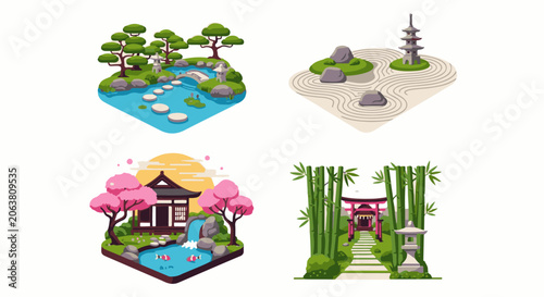 Colorful Japanese landscape illustrations