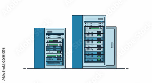 Illustration of two server towers with various components