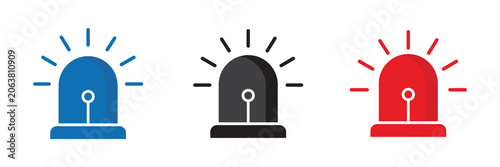 Set of emergency siren and alarm light icon. Siren vector flat icon, alert light bulb icons collection. Ambulance siren icon vector on white background. Vector illustration.